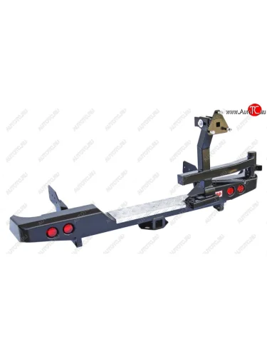 Бампер задний силовой (кузов 1350 мм) РИФ (С квадратом под фаркоп, калиткой, фонарями и подсветкой номера) Mitsubishi L200  4 (2006-2014)  дорестайлинг