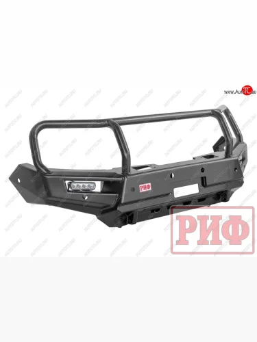 Бампер передний силовой РИФ (С дополнительными фарами, защитной дугой, защитой бачка омывателя, под парктроник) Mitsubishi Pajero Sport  QE (2015-2021) дорестайлинг