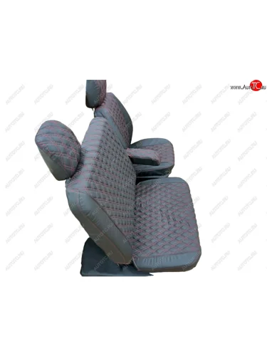 Чехлы сидений (винилискожа, однорядная кабина, 3 места) Швейка ST (чёрный ромб, двойная красная строчка) Уаз Профи 23602 бортовой грузовик 4 дв. (2017-2025)