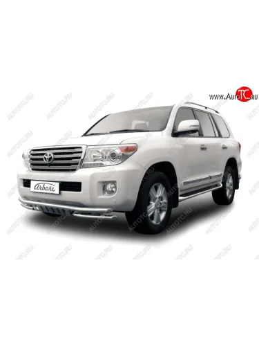 Защита переднего бампера двойная с защитой картера (диаметр 57+57 мм) Arbori Toyota Land Cruiser 200 1-ый рестайлинг (2012-2015)