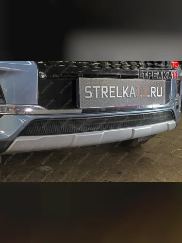 Защитная сетка радиатора в бампер (ячейка 3х7 мм) Стрелка 11 Стандарт (черная) Chery Tiggo 4 1-ый рестайлинг (2018-2023)