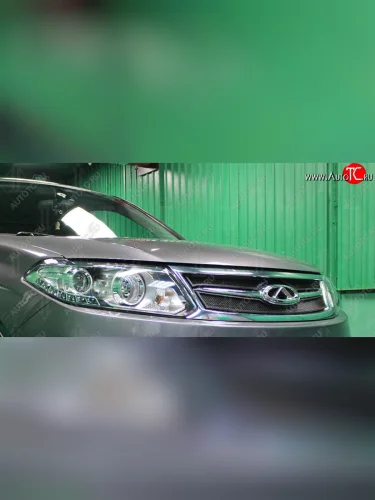 Защитная сетка в решетку радиатора (ячейка 3х7 мм) Стрелка11 Стандарт (черная) Chery Tiggo 5 (T21) дорестайлинг (2014-2017)