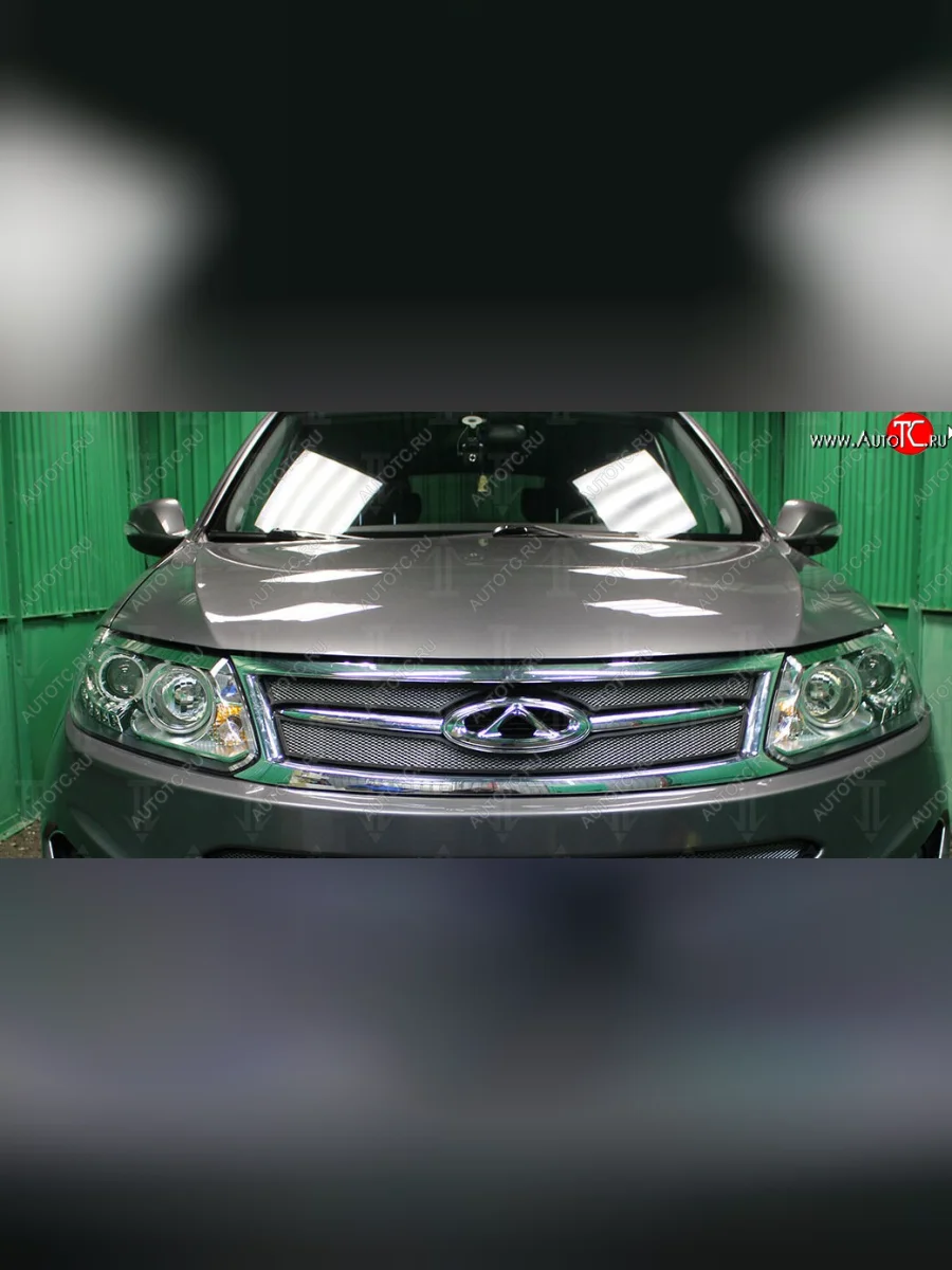 Защитная сетка в решетку радиатора (ячейка 3х7 мм) Стрелка11 Стандарт Chery Tiggo 5 (T21) дорестайлинг (2014-2017) (хром)  с доставкой в г. Керчь