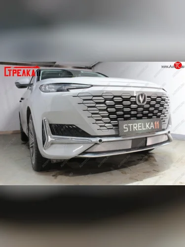 Защитная сетка радиатора в бампер (ячейка 3х7 мм, комплект) Стрелка 11 Стандарт (хром) Changan UNI-K (2020-2025)