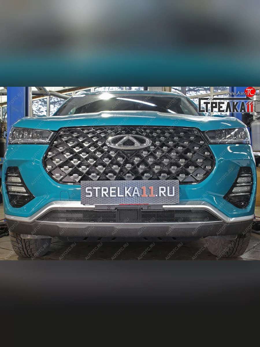 Защитная сетка радиатора в бампер (ячейка 3х7 мм) Стрелка 11 Стандарт  Chery Tiggo 7 PRO (2019-2025) (черная)  в Воронеже Воронежской области