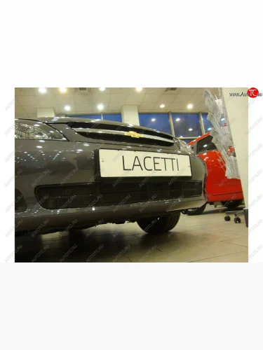 Защитная сетка радиатора в бампер (ячейка 3х7 мм) Стрелка 11 Стандарт Chevrolet Lacetti хэтчбек (2002-2013) (черная)