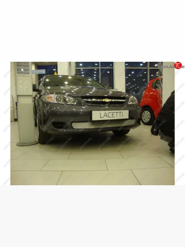 Защитная сетка радиатора в бампер (ячейка 3х7 мм) Стрелка 11 Стандарт Chevrolet Lacetti хэтчбек (2002-2013) (хром)