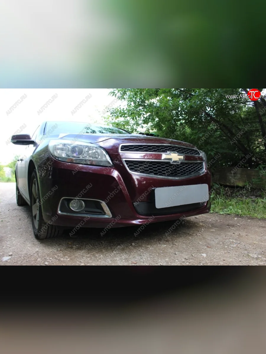 Защитная сетка радиатора в бампер (ячейка 3х7 мм) Стрелка 11 Стандарт Chevrolet Malibu 8 (2013-2015) (черная)  в Керчи Республика Крым