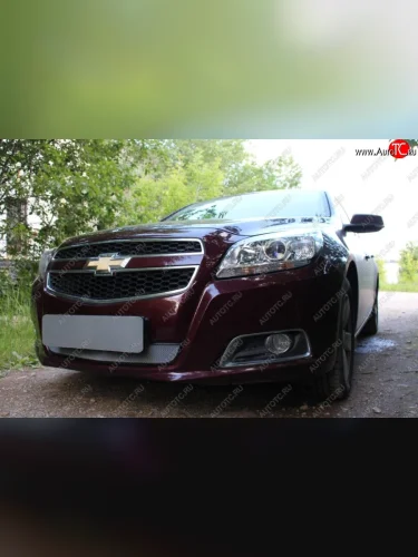 Защитная сетка радиатора в бампер (ячейка 3х7 мм) Стрелка 11 Стандарт (хром) Chevrolet Malibu 8 (2013-2015)