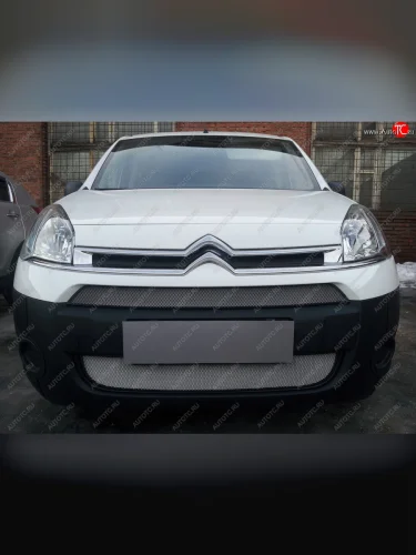 Защитная сетка радиатора в бампер (ячейка 3х7 мм, комплект) Стрелка 11 Стандарт (хром) CITROEN Berlingo B9 дорестайлинг (2008-2016)