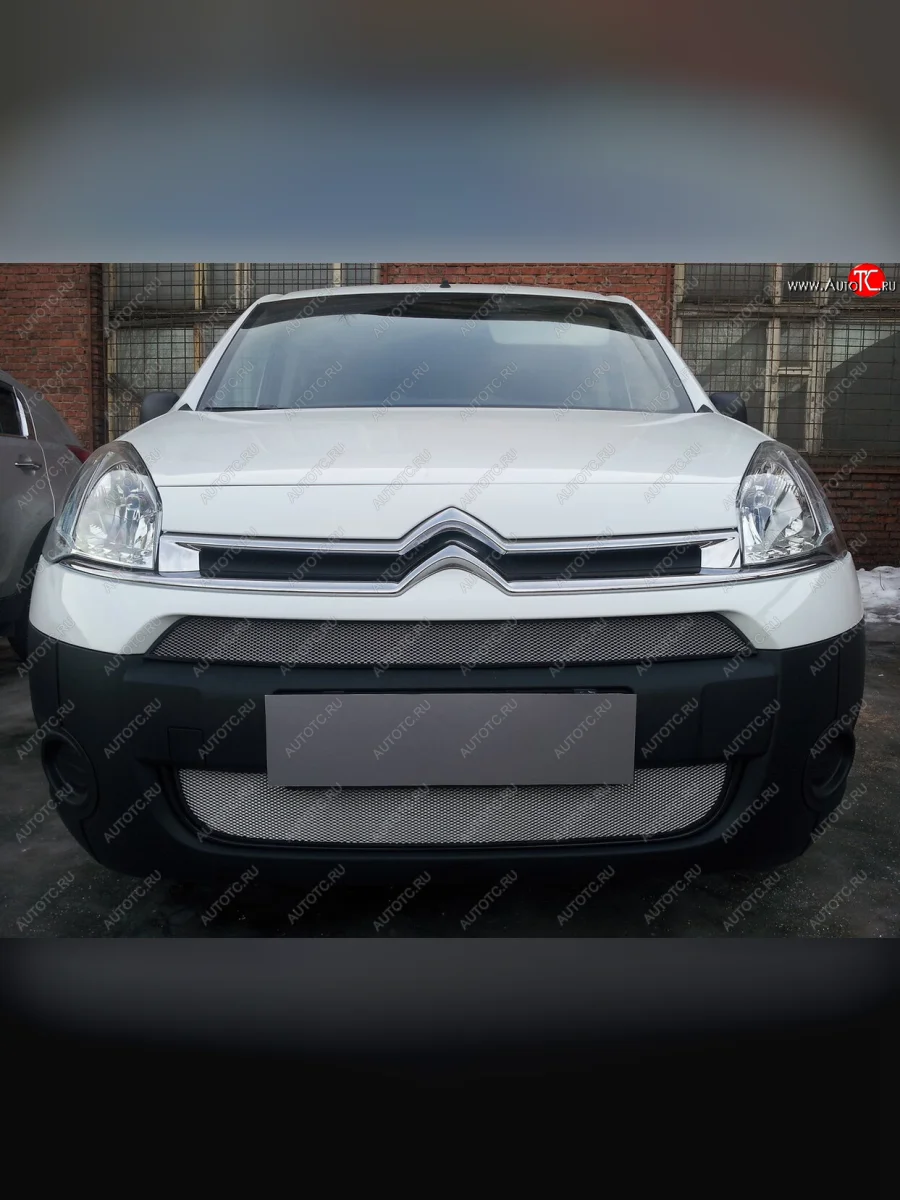 Защитная сетка радиатора в бампер (ячейка 3х7 мм, комплект) Стрелка 11 Стандарт CITROEN Berlingo B9 дорестайлинг (2008-2016) (хром)  с доставкой в г. Керчь