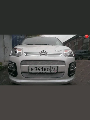 Защитная сетка радиатора в бампер (ячейка 3х7 мм, комплект) Стрелка 11 Стандарт (хром) CITROEN C3 Picasso рестайлинг (2013-2017)
