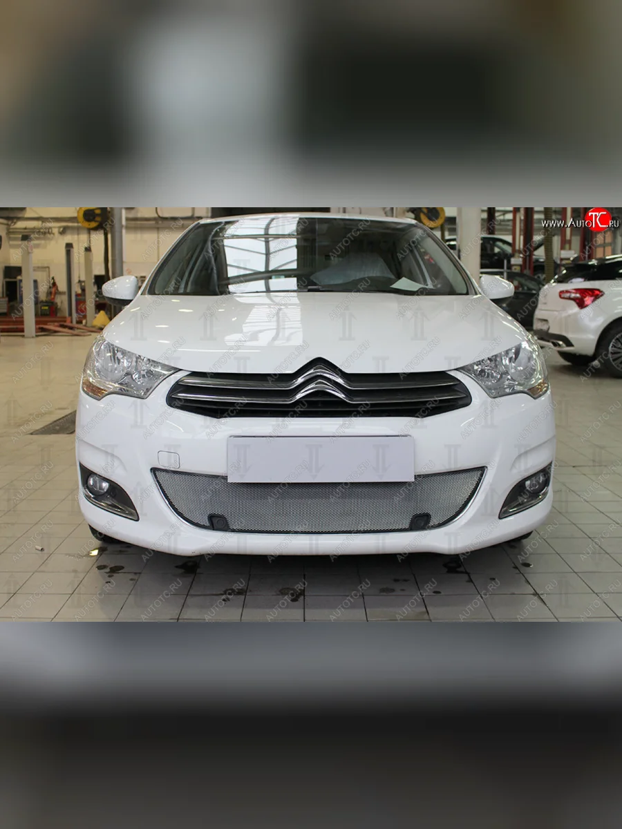 Защитная сетка радиатора в бампер (ячейка 3х7 мм, парктроник) Стрелка 11 Стандарт CITROEN C4 B7 хэтчбэк 5 дв. (2011-2018) (хром)  с доставкой в г. Керчь