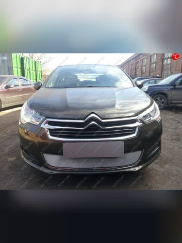 Защитная сетка радиатора в бампер (ячейка 3х7 мм) Стрелка 11 Стандарт (хром) CITROEN C4 B7 седан дорестайлинг (2013-2016)