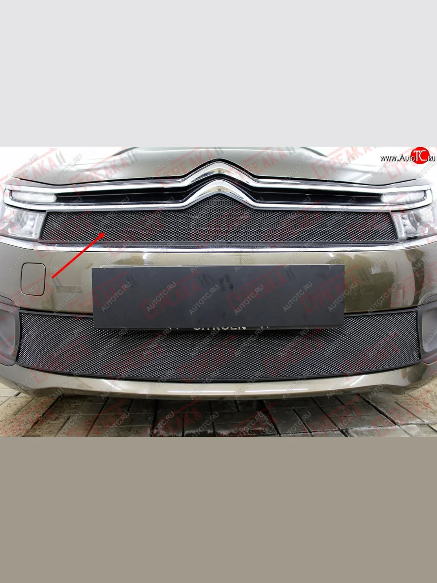 Защитная сетка в решетку радиатора (ячейка 3х7 мм) Стрелка11 Стандарт CITROEN C4 B7 седан рестайлинг (2015-2022) (черная)  в Керчи Республика Крым