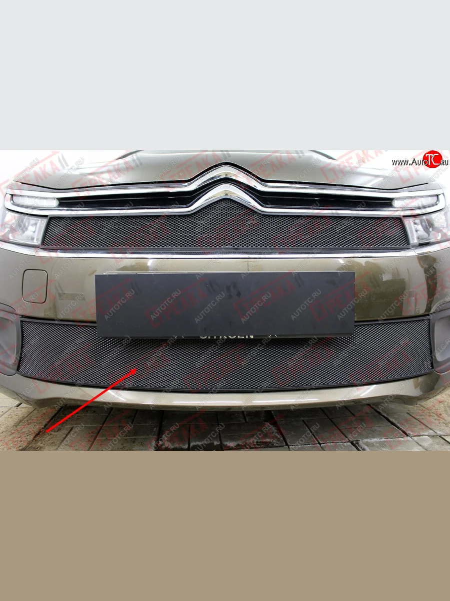 Защитная сетка радиатора в бампер (ячейка 3х7 мм) Стрелка 11 Стандарт CITROEN C4 B7 седан рестайлинг (2015-2022) (черная)  в Керчи Республика Крым