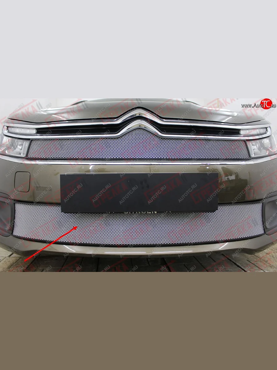 Защитная сетка радиатора в бампер (ячейка 3х7 мм) Стрелка 11 Стандарт CITROEN C4 B7 седан рестайлинг (2015-2022) (хром)  в Керчи Республика Крым