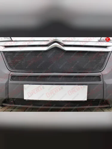 Защитная сетка радиатора в бампер (ячейка 3х7 мм, верх) Стрелка 11 Стандарт (черная) CITROEN Jumper 290 рестайлинг (2014-2022)