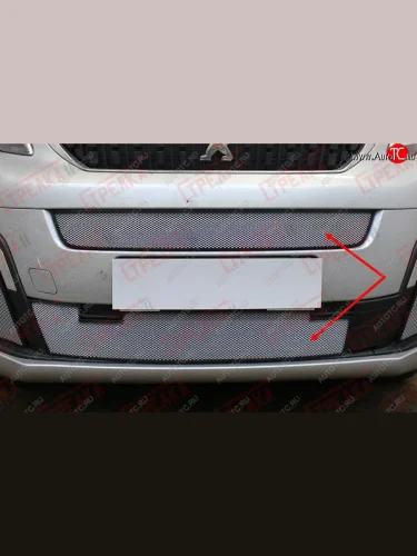 Защитная сетка радиатора в бампер (ячейка 3х7 мм, верх+низ) Стрелка 11 Стандарт (хром) CITROEN SpaceTourer (2016-2022)