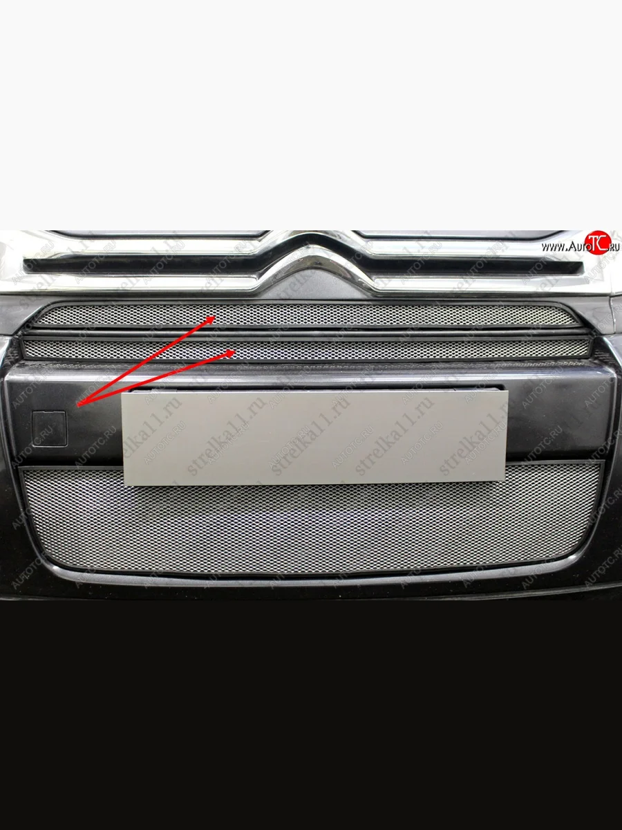 Защитная сетка радиатора в бампер (ячейка 3х7 мм, комплект верхних) Стрелка 11 Стандарт CITROEN Jumpy рестайлинг (2013-2017) (хром)  с доставкой в г. Керчь