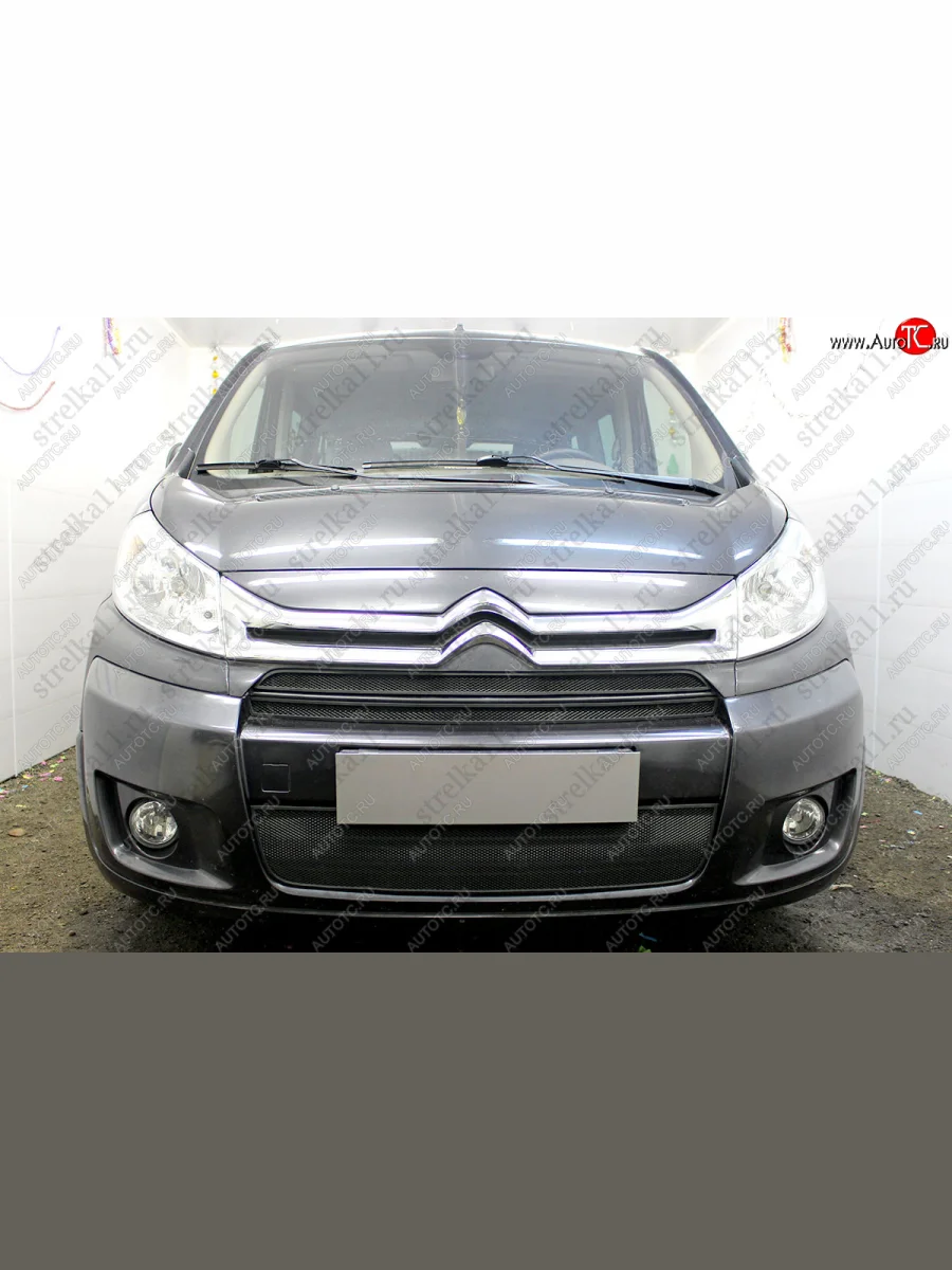 Защитная сетка радиатора в бампер (ячейка 3х7 мм) Стрелка 11 Стандарт CITROEN Jumpy рестайлинг (2013-2017) (черная)  с доставкой в г. Пермь