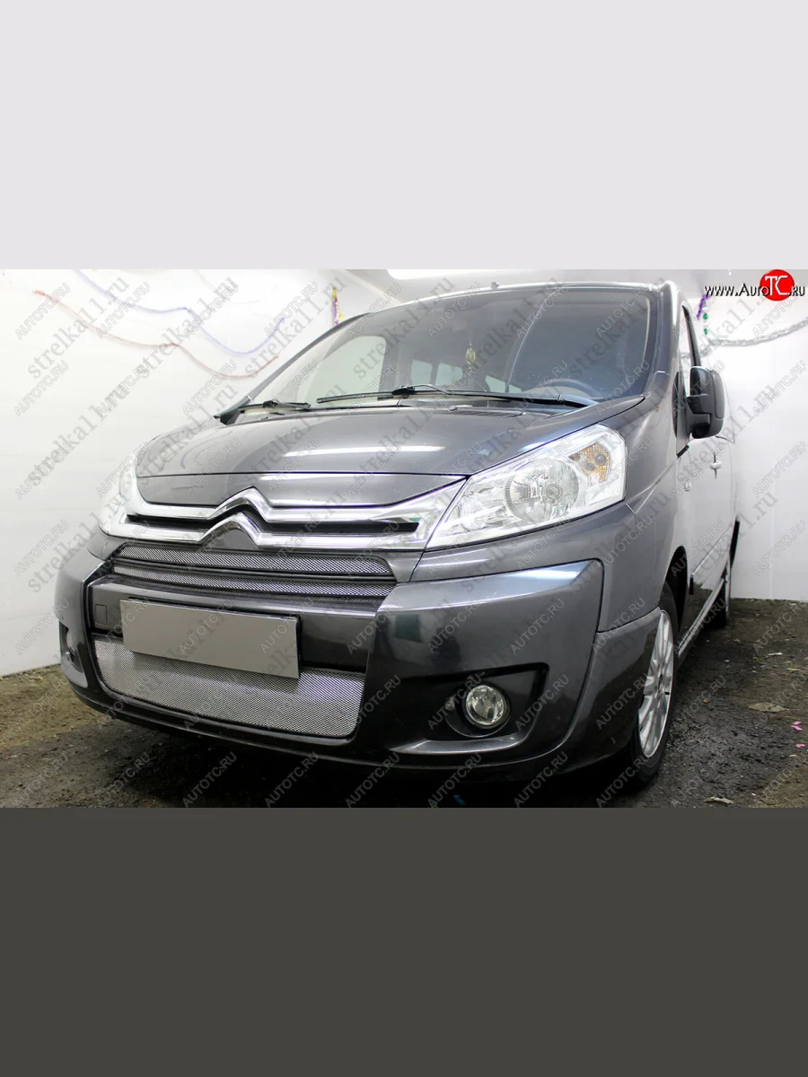 Защитная сетка радиатора в бампер (ячейка 3х7 мм) Стрелка 11 Стандарт CITROEN Jumpy рестайлинг (2013-2017) (хром)  с доставкой в г. Пермь