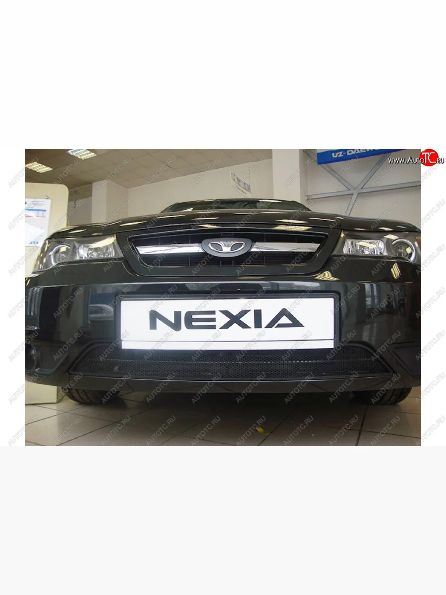 Защитная сетка радиатора в бампер (ячейка 3х7 мм) Стрелка 11 Стандарт Daewoo Nexia рестайлинг (2008-2015) (черная)  в Самаре Самарской области