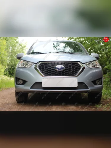 Защитная сетка радиатора в бампер (ячейка 3х7 мм) Стрелка11 Стандарт Datsun mi-DO хэтчбэк (2014-2021) (черная)