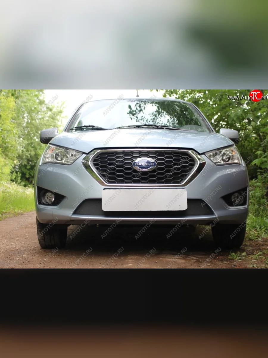 Защитная сетка радиатора в бампер (ячейка 3х7 мм) Стрелка11 Стандарт Datsun mi-DO хэтчбэк (2014-2021) (черная)  с доставкой в г. Пермь