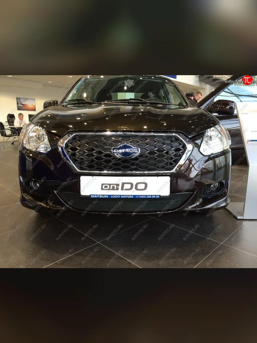 Защитная сетка радиатора в бампер (ячейка 3х7 мм) Стрелка11 Стандарт Datsun on-DO седан дорестайлинг (2014-2019) (черная)  с доставкой в г. Пермь