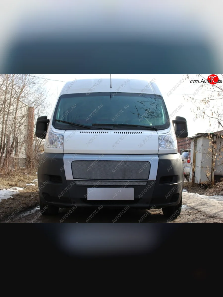 Защитная сетка радиатора в бампер (ячейка 3х7 мм, верх) Стрелка11 Стандарт Fiat Ducato 250 (2006-2014) (хром)  в Керчи Республика Крым