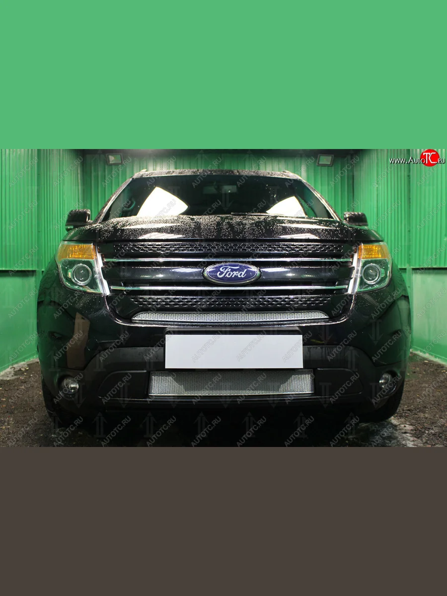 Защитная сетка радиатора в бампер (ячейка 4х10 мм) Стрелка11 Премиум Ford Explorer U502 дорестайлинг (2010-2016) (хром)  в Керчи Республика Крым