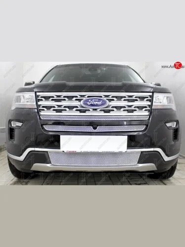 Защитная сетка радиатора в бампер (ячейка 4х10 мм, низ) Стрелка11 Премиум (хром) Ford Explorer U502 2-ой рестайлинг, 5 дв. (2017-2019)