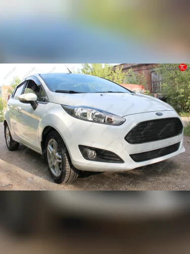 Защитная сетка радиатора в бампер (ячейка 4х10 мм, верх) Стрелка11 Премиум (черная) Ford Fiesta 6 хэтчбэк 3 дв. рестайлинг (2012-2019)