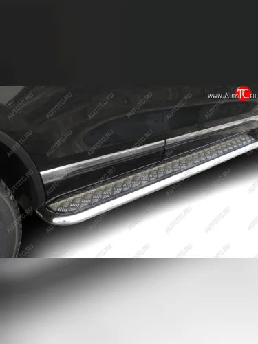 Защита порогов с подножкой (усиленная диаметр 57) Arbori Volkswagen Touareg  2 NF (2010-2014) дорестайлинг