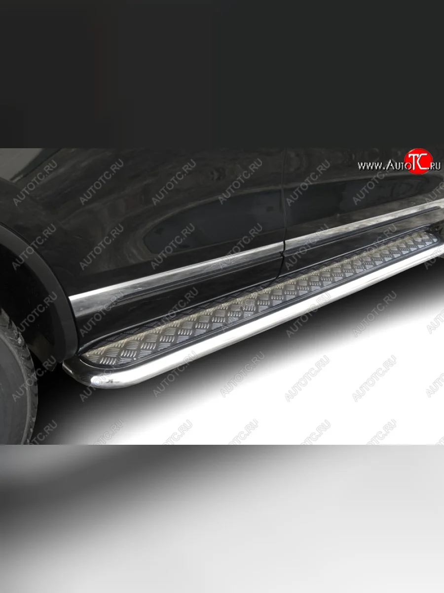 Защита порогов с подножкой (усиленная диаметр 57) Arbori Volkswagen Touareg 2 NF дорестайлинг (2010-2014)  в Керчи Республика Крым