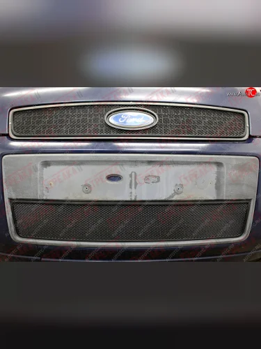 Защитная сетка в решетку радиатора (ячейка 3х7 мм) Стрелка11 Стандарт (черная) Ford Fusion  1 (2005-2012)  рестайлинг, хэтчбэк