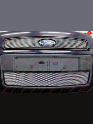 Защитная сетка в решетку радиатора (ячейка 3х7 мм) Стрелка11 Стандарт (хром) Ford Fusion  1 (2005-2012)  рестайлинг, хэтчбэк