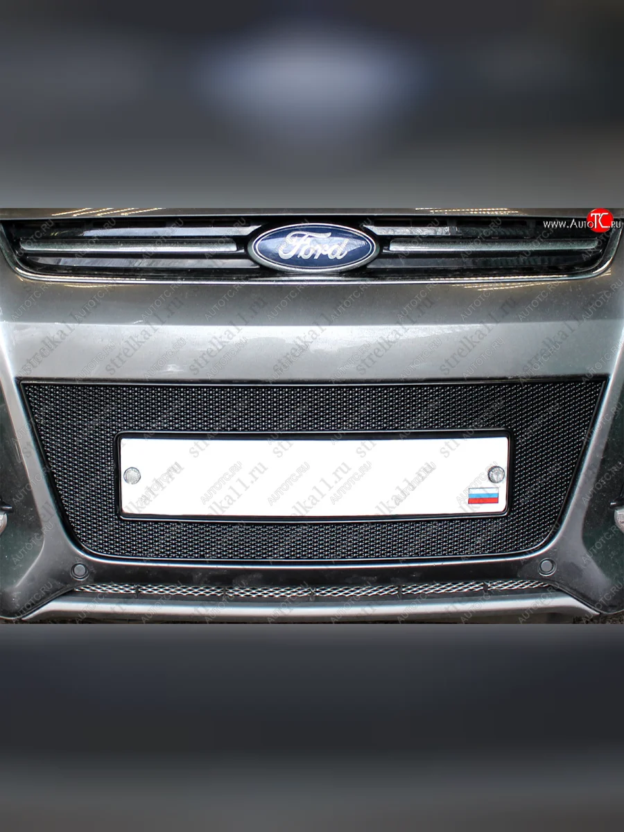 Защитная сетка радиатора в бампер (ячейка 4х10 мм, верх) Стрелка11 Премиум Ford Kuga 2 дорестайлинг (2013-2016) (черная)  в Керчи Республика Крым