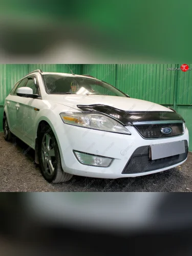 Защитная сетка радиатора в бампер (ячейка 3х7 мм, верх) Стрелка11 Стандарт Ford Mondeo Mk4,BD дорестайлинг, седан (2007-2010) (черная)