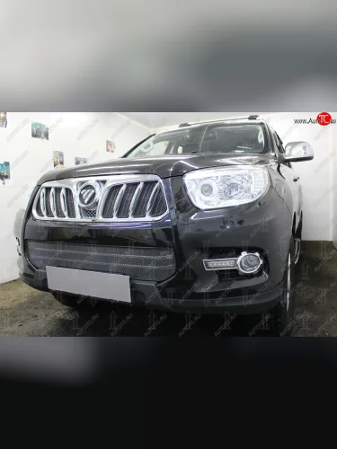 Защитная сетка в решетку радиатора (ячейка 3х7 мм, комплект) Стрелка11 Стандарт (черная) Foton Sauvana (2014-2020)