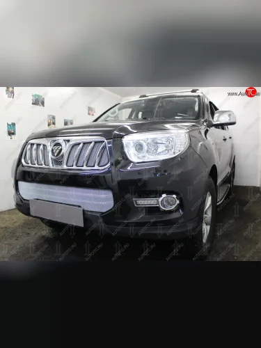 Защитная сетка в решетку радиатора (ячейка 3х7 мм, комплект) Стрелка11 Стандарт (хром) Foton Sauvana (2014-2020)