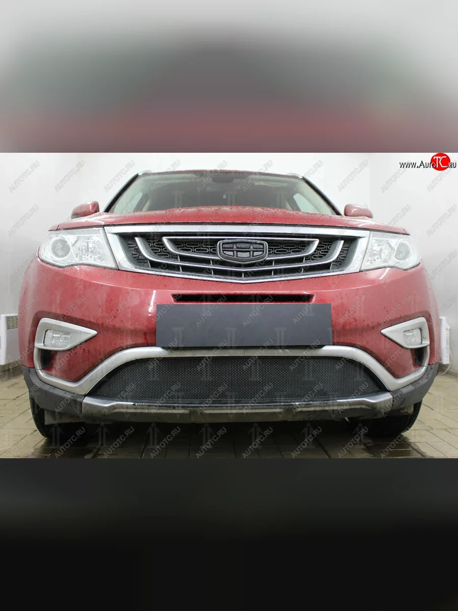 Защитная сетка радиатора в бампер (ячейка 3х7 мм) Стрелка11 Стандарт Geely Atlas NL3 (2016-2022) (черная)  с доставкой в г. Керчь