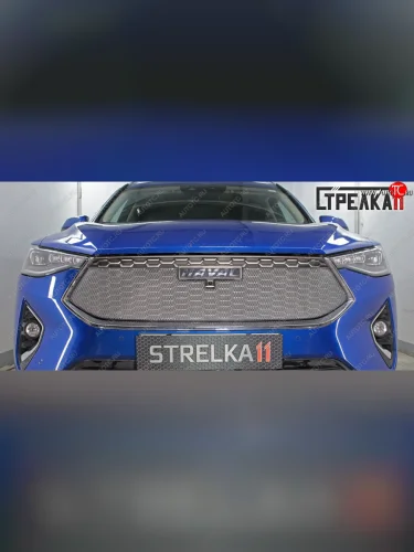 Защитная сетка радиатора в бампер (ячейка 3х7 мм, верх) Стрелка11 Стандарт (хром) Haval F7x дорестайлинг (2019-2022)