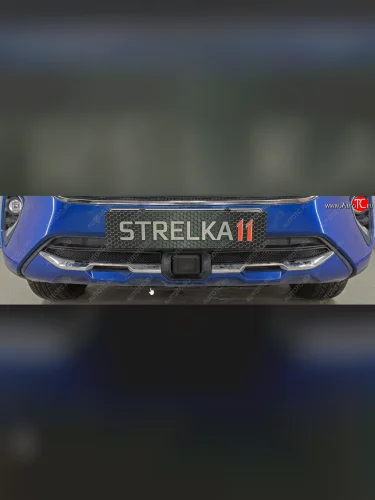 Защитная сетка радиатора в бампер (низ, ячейка 3х7 мм) Стрелка11 Стандарт (черная, с датчиком) Haval F7x дорестайлинг (2019-2022)