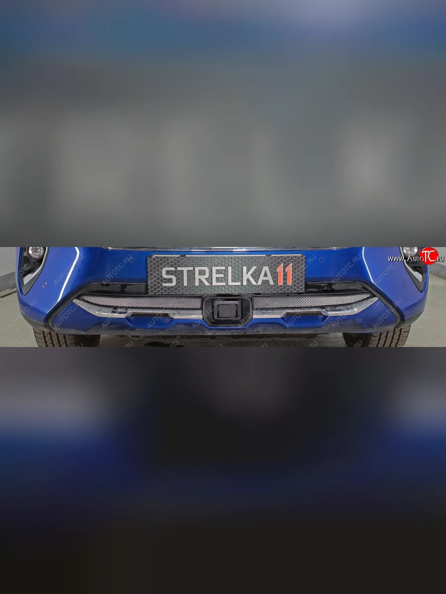 Защитная сетка радиатора в бампер (низ, ячейка 3х7 мм) Стрелка11 Стандарт Haval F7x дорестайлинг (2019-2022) (хром, под датчик)  с доставкой в г. Керчь