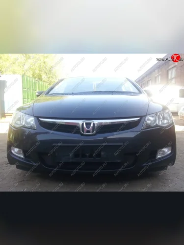 Защитная сетка радиатора в бампер (ячейка 3х7 мм) Стрелка11 Стандарт (черная) Honda Civic FD седан дорестайлинг (2005-2008)