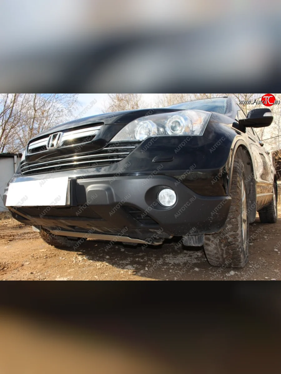Защитная сетка радиатора в бампер (ячейка 3х7 мм) Стрелка11 Стандарт Honda CR-V RE1,RE2,RE3,RE4,RE5,RE7 дорестайлинг (2007-2010) (черная)  в Самаре Самарской области