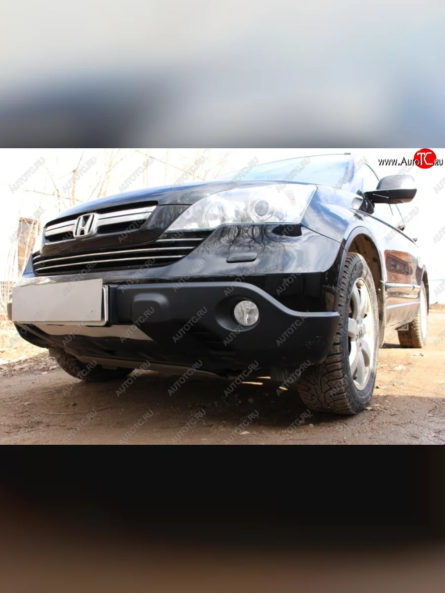 Защитная сетка радиатора в бампер (ячейка 3х7 мм) Стрелка11 Стандарт Honda CR-V RE1,RE2,RE3,RE4,RE5,RE7 дорестайлинг (2007-2010) (хром)  в Самаре Самарской области