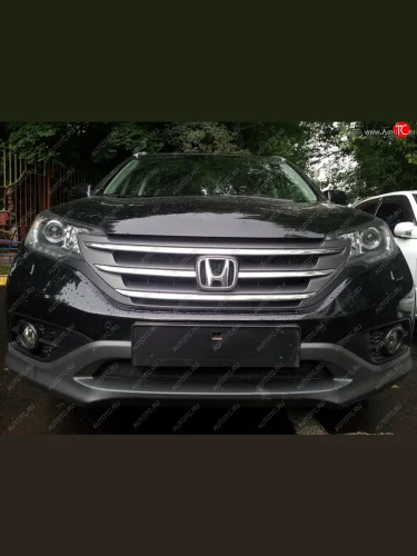 Защитная сетка радиатора в бампер (ячейка 3х7 мм, 2.0) Стрелка11 Стандарт (черная) Honda CR-V RM1,RM3,RM4 дорестайлинг (2012-2015)